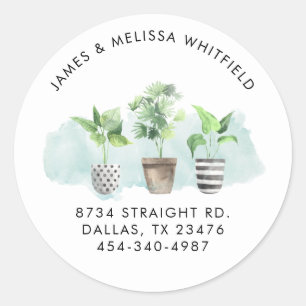 Botanical Boho Chic Potted Plants Return Address Classic Round Sticker