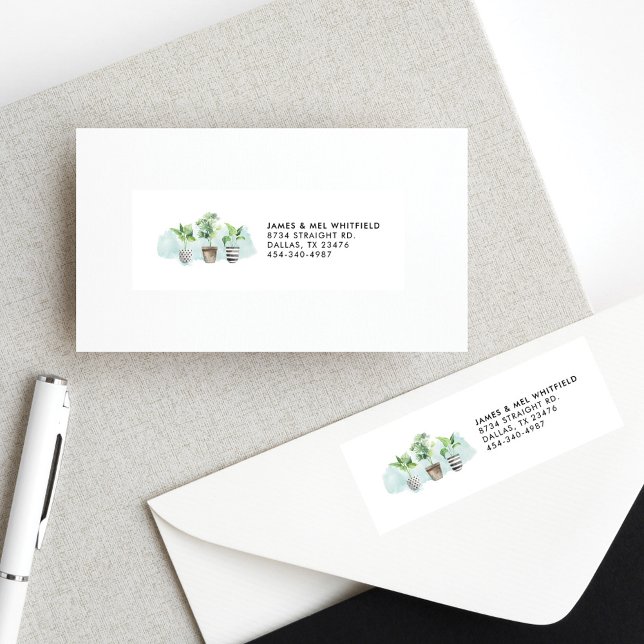 Botanical Boho Chic Potted Plants Return Address Label (Creator Uploaded)