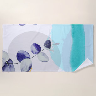 Botanical Boho Cyan Purple Beach Towel