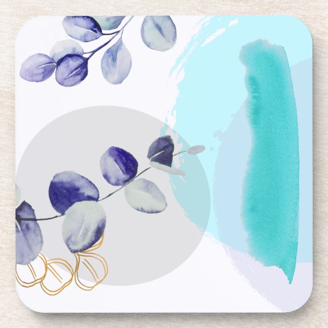 Botanical Boho Cyan Purple Beverage Coaster (Front)