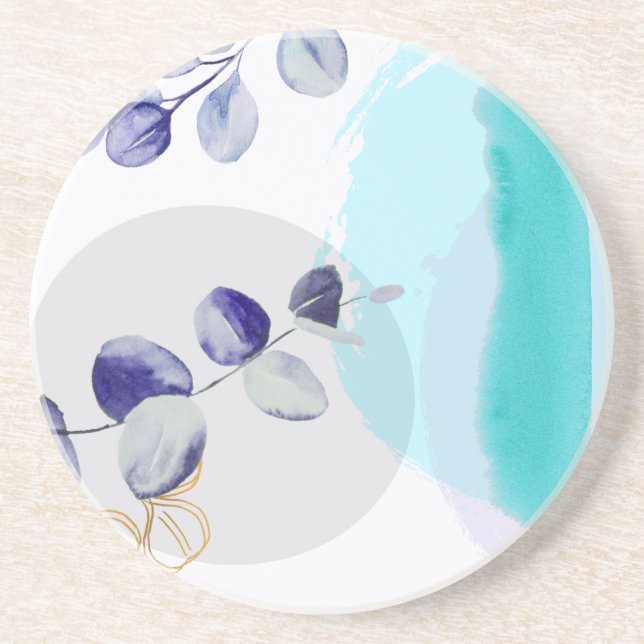 Botanical Boho Cyan Purple Coaster (Front)