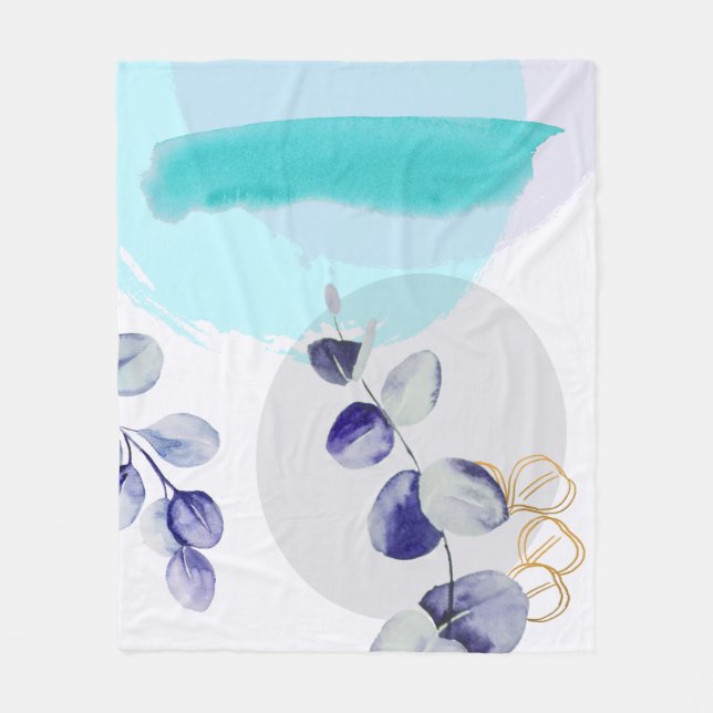 Botanical Boho Cyan Purple Fleece Blanket (Front)