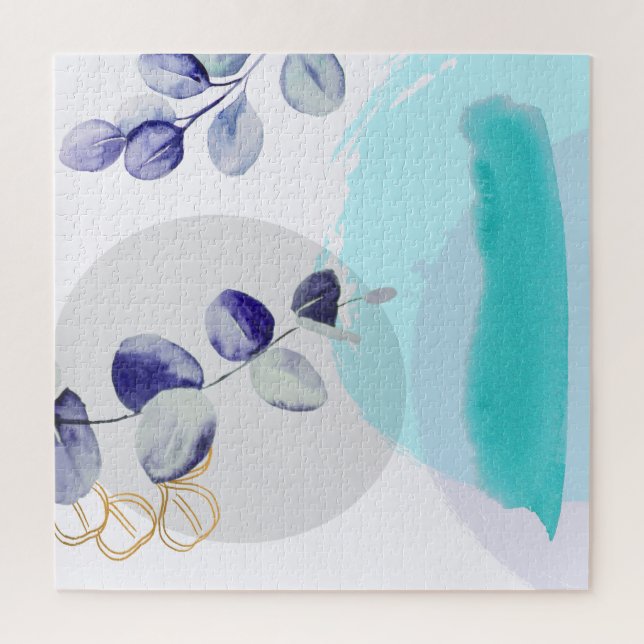 Botanical Boho Cyan Purple Jigsaw Puzzle (Vertical)