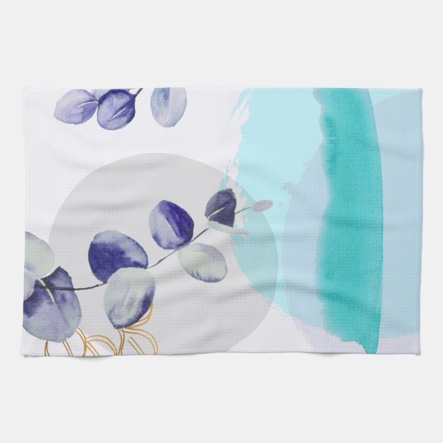 Botanical Boho Cyan Purple Kitchen Towel (Horizontal)