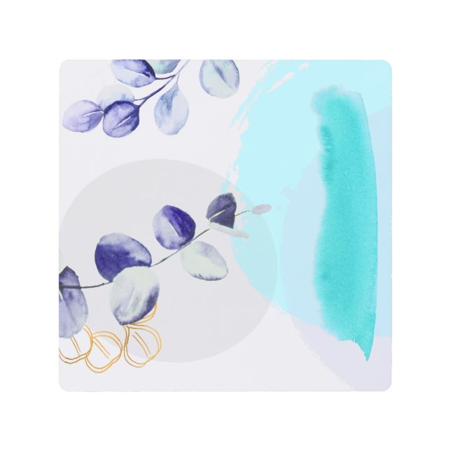 Botanical Boho Cyan Purple Metal Print (Front)