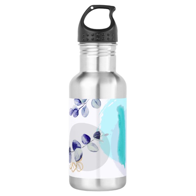 Botanical Boho Cyan Purple  Stainless Steel Water Bottle (Front)