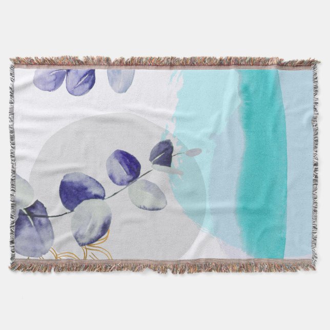 Botanical Boho Cyan Purple Throw Blanket (Front)
