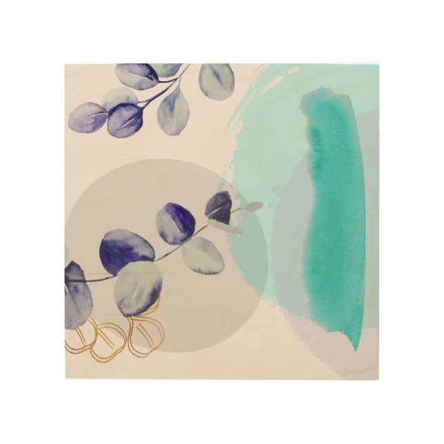 Botanical Boho Cyan Purple Wood Wall Art (Front)