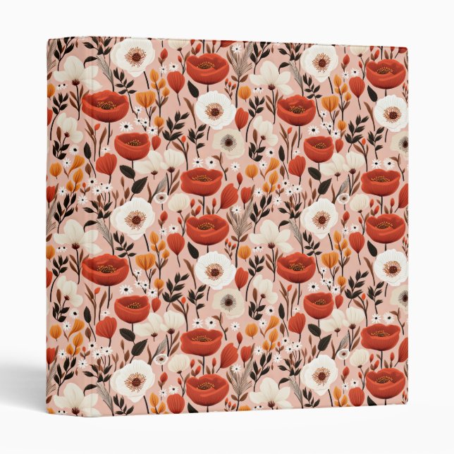 Botanical Boho Fall Wildflowers Meadow Pattern 3 Ring Binder (Front/Spine)