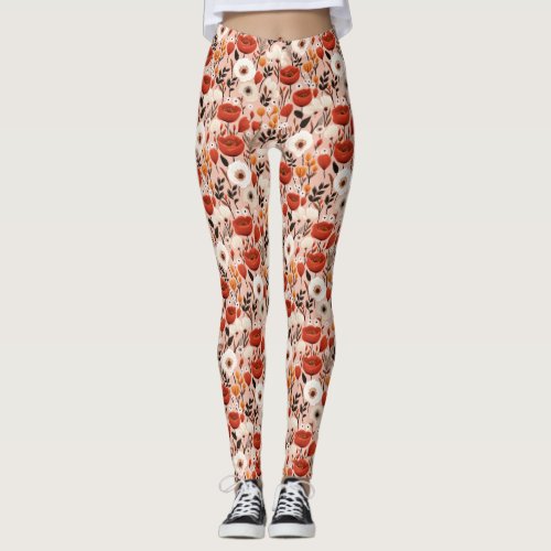 Botanical Boho Fall Wildflowers Meadow Pattern Leggings