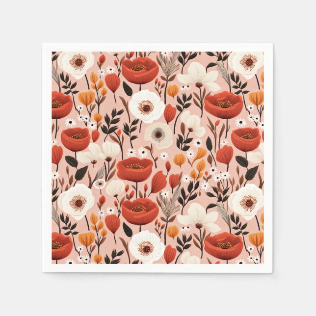 Botanical Boho Fall Wildflowers Meadow Pattern Napkins (Front)