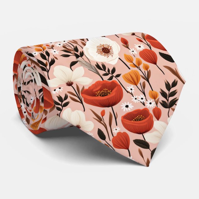 Botanical Boho Fall Wildflowers Meadow Pattern Neck Tie (Rolled)