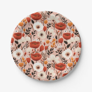 Botanical Boho Fall Wildflowers Meadow Pattern Paper Plates