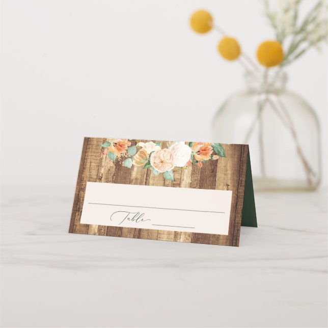 Botanical Boho Farmhouse Wood Greenery Wedding Place Card (Front)