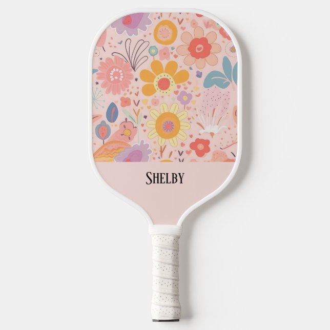 Botanical Boho Floral Abstract Personalized Pickleball Paddle (Front)