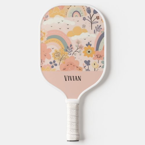 Botanical Boho Floral Abstract Rainbows Pickleball Paddle