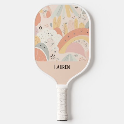 Botanical Boho Floral Abstract Rainbows Pickleball Paddle