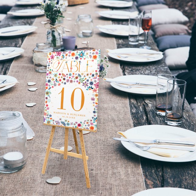 Botanical Boho Floral Chic Wildflower Wedding Table Number (Creator Uploaded)