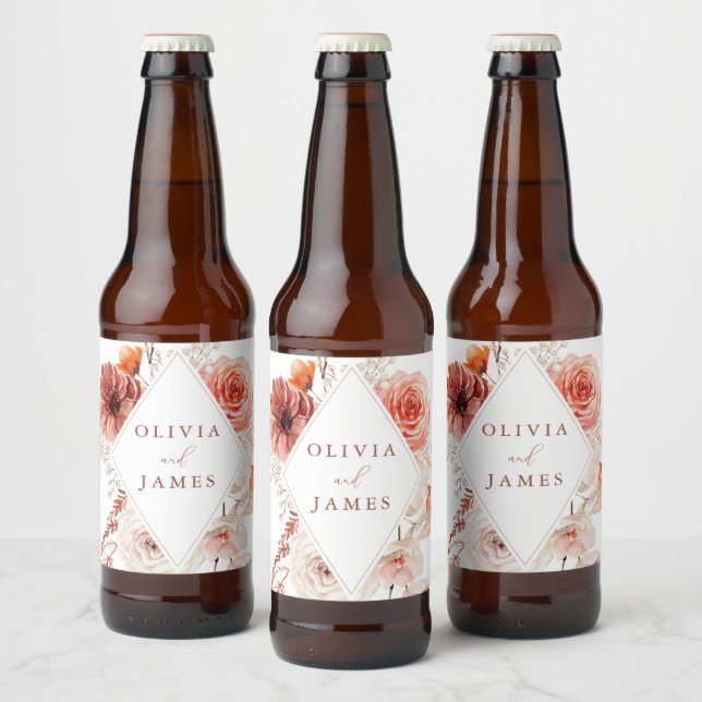 Botanical Boho Floral Frame Wedding Beer Bottle Label (Bottles)