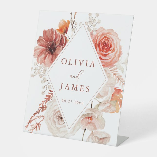 Botanical Boho Floral Frame Wedding Pedestal Sign (Front)