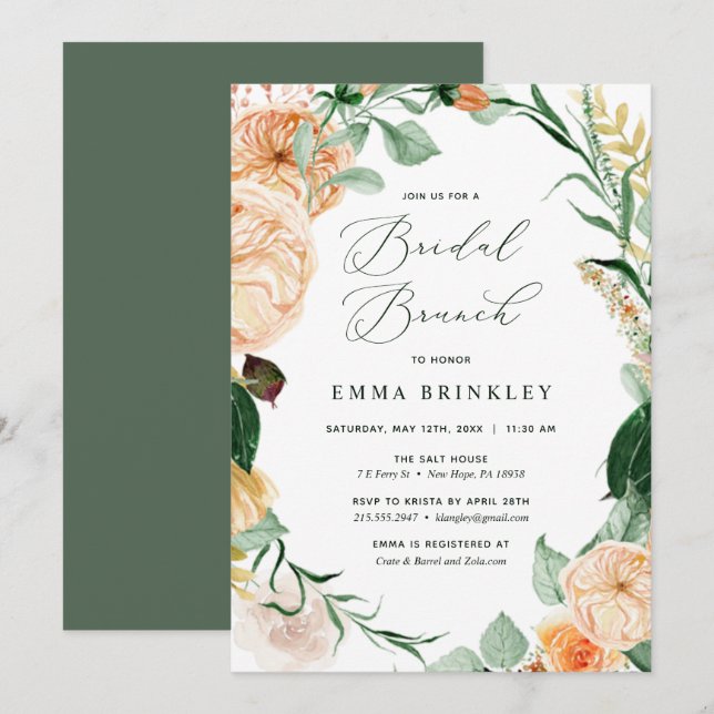 Botanical Boho Floral Neutral Blooms Bridal Brunch Invitation (Front/Back)