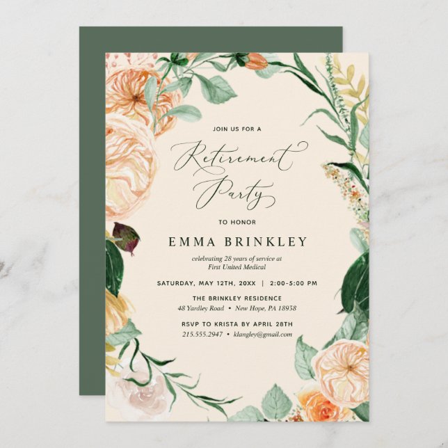 Botanical Boho Floral Neutral Retirement Party Invitation (Front/Back)