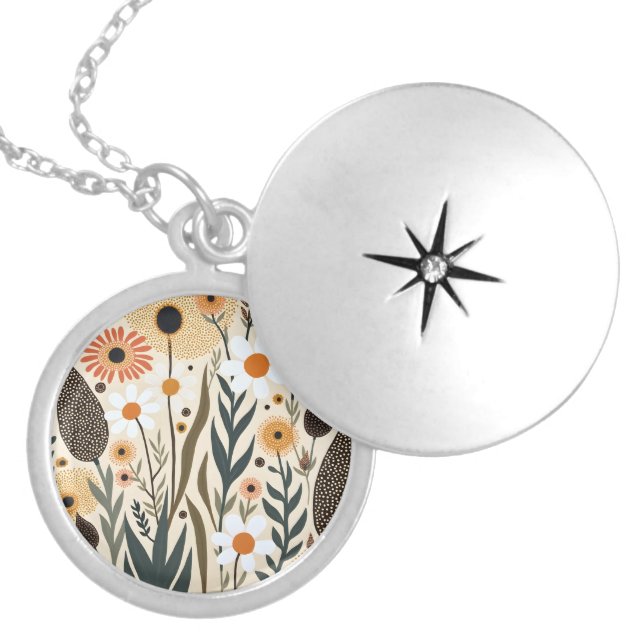 Botanical Boho Flowers Plants Design 389 Locket Necklace (Front)