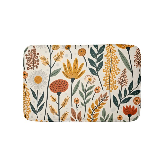 Botanical Boho Flowers Plants Design 390 Bath Mat (Front)