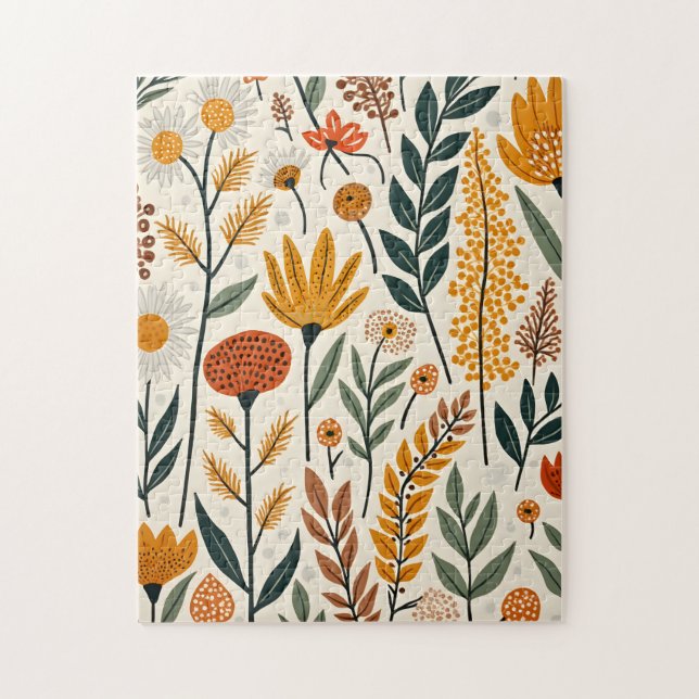 Botanical Boho Flowers Plants Design 390 Jigsaw Puzzle (Vertical)