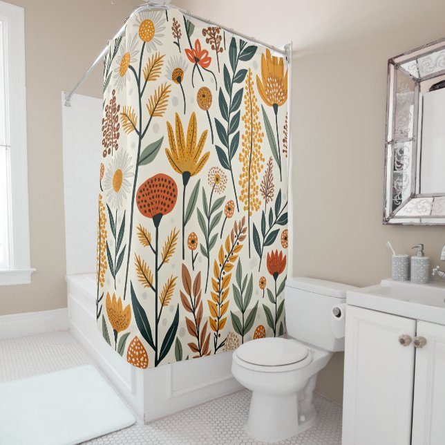 Botanical Boho Flowers Plants Design 390 Shower Curtain (In Situ)