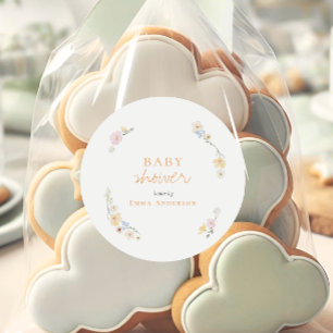 Botanical Boho flowers Script baby shower  Classic Round Sticker