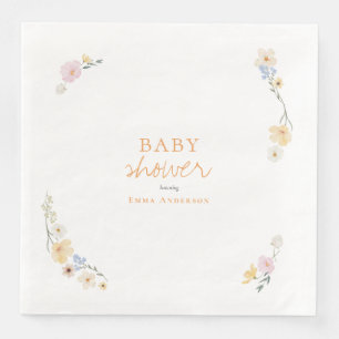 Botanical Boho flowers Script baby shower Paper Dinner Napkins