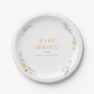 Botanical Boho flowers Script baby shower Paper Plates