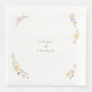 Botanical Boho flowers Script wedding Paper Dinner Napkins