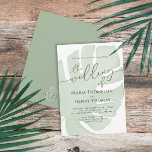 Botanical Boho Foliage Green Palm Leaf Watercolor Invitation