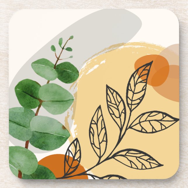 Botanical Boho Green Orange Beverage Coaster (Front)
