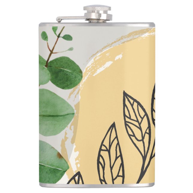 Botanical Boho Green Orange Flask (Front)