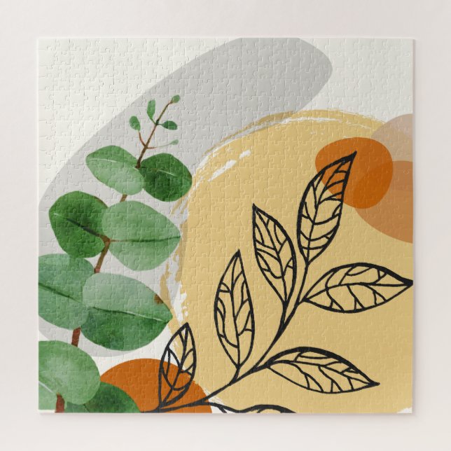 Botanical Boho Green Orange Jigsaw Puzzle (Vertical)