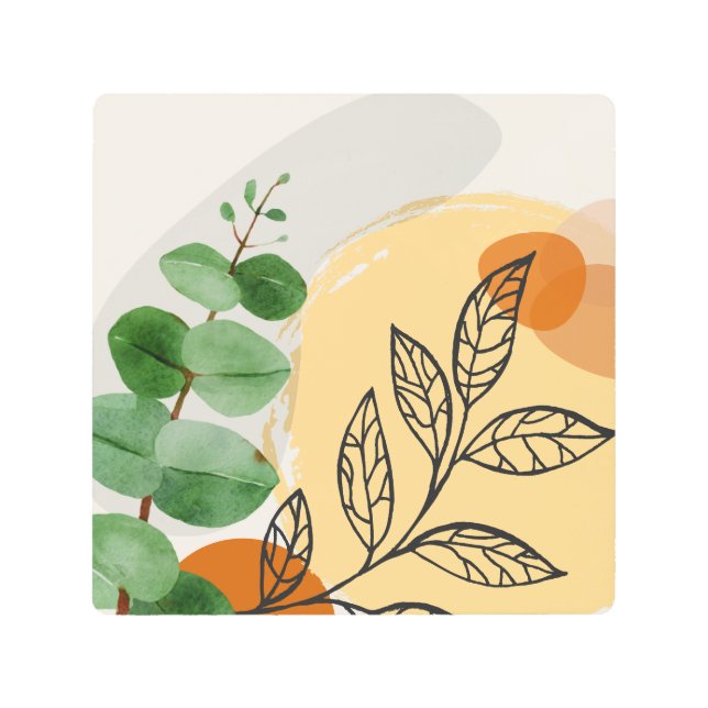 Botanical Boho Green Orange Metal Print (Front)