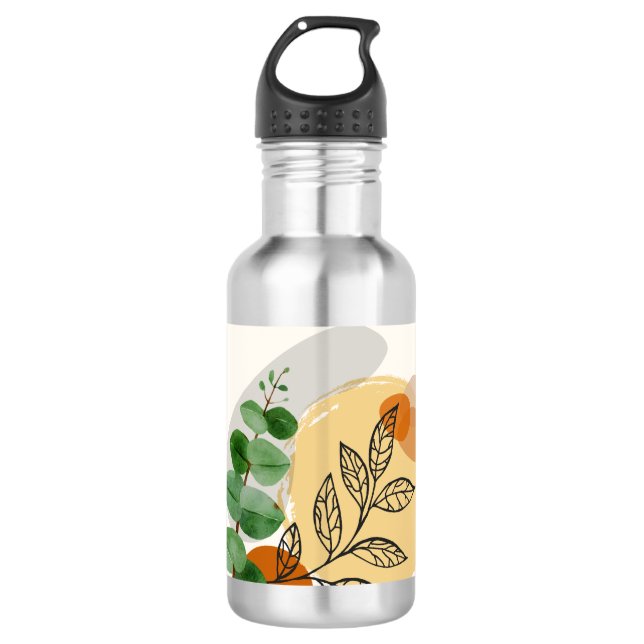 Botanical Boho Green Orange Stainless Steel Water Bottle (Front)
