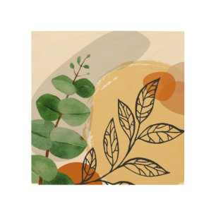 Botanical Boho Green Orange Wood Wall Art