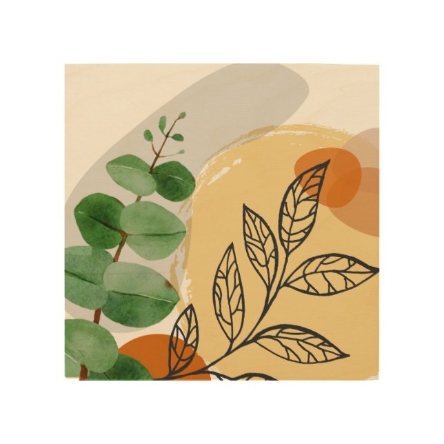 Botanical Boho Green Orange Wood Wall Art (Front)