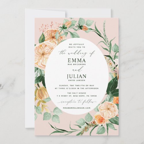 Botanical Boho Greenery Blush Pink Floral Wedding Invitation