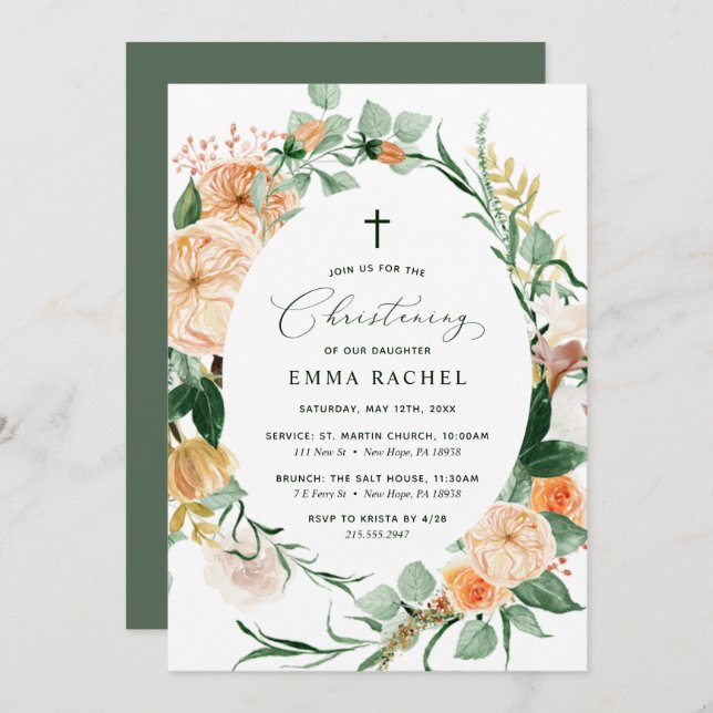 Botanical Boho Greenery Christening Personalized Invitation (Front/Back)