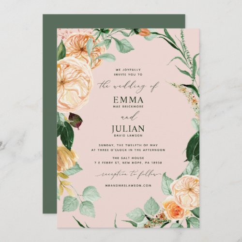 Botanical Boho Greenery Elegant Blush Pink Wedding Invitation