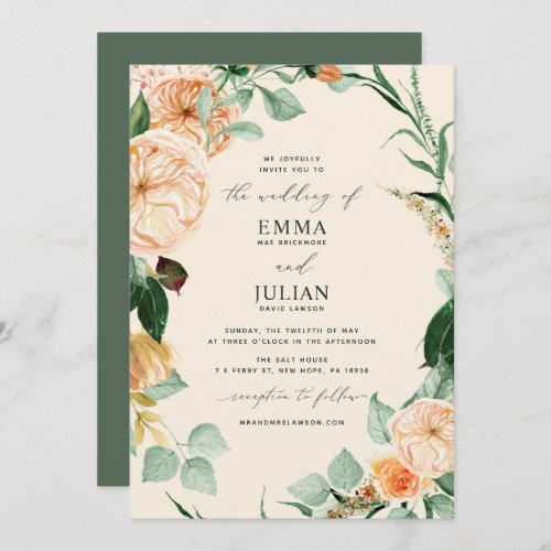 Botanical Boho Greenery Elegant Peach Wedding Invitation