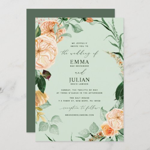 Botanical Boho Greenery Elegant Sage Green Wedding Invitation