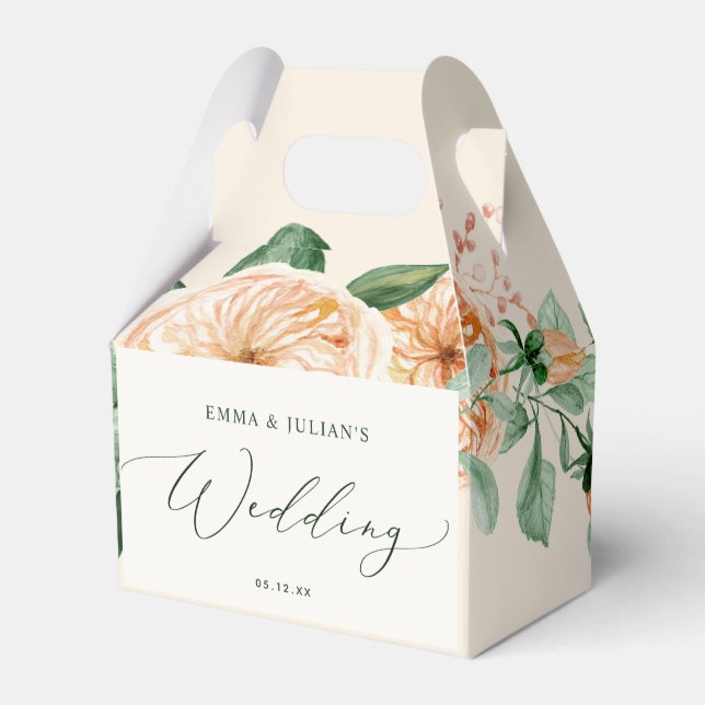 Botanical Boho Greenery Floral Peach Wedding  Favor Boxes (Front Side)