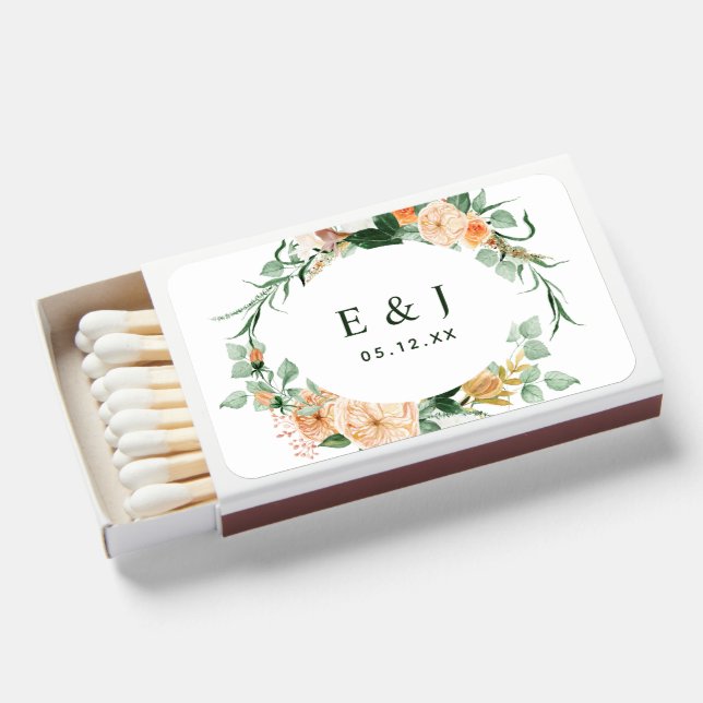 Botanical Boho Greenery Neutral Wedding Monogram Matchboxes (Front Open)
