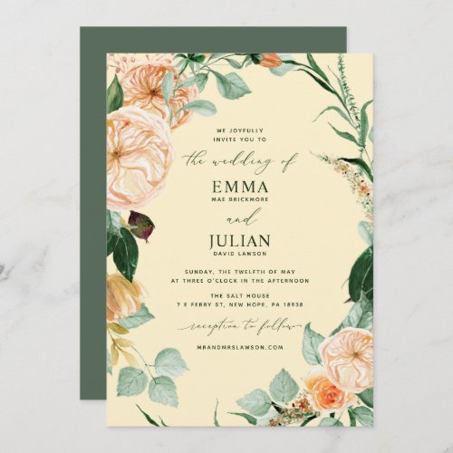 Botanical Boho Greenery Pastel Yellow Wedding Invitation